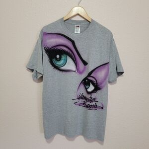 Fruit of the Loom Hampton Beach Airbrush Eye Makeup Heather Grey Gray Purple Tee